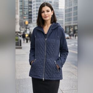 🧥✨ Calvin Klein Women's Water-Resistant Quilted Jacket Hooded Blue EUC ~ Sm/M